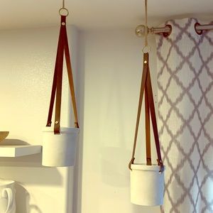 Hanging Planter Pot with Leather Straps